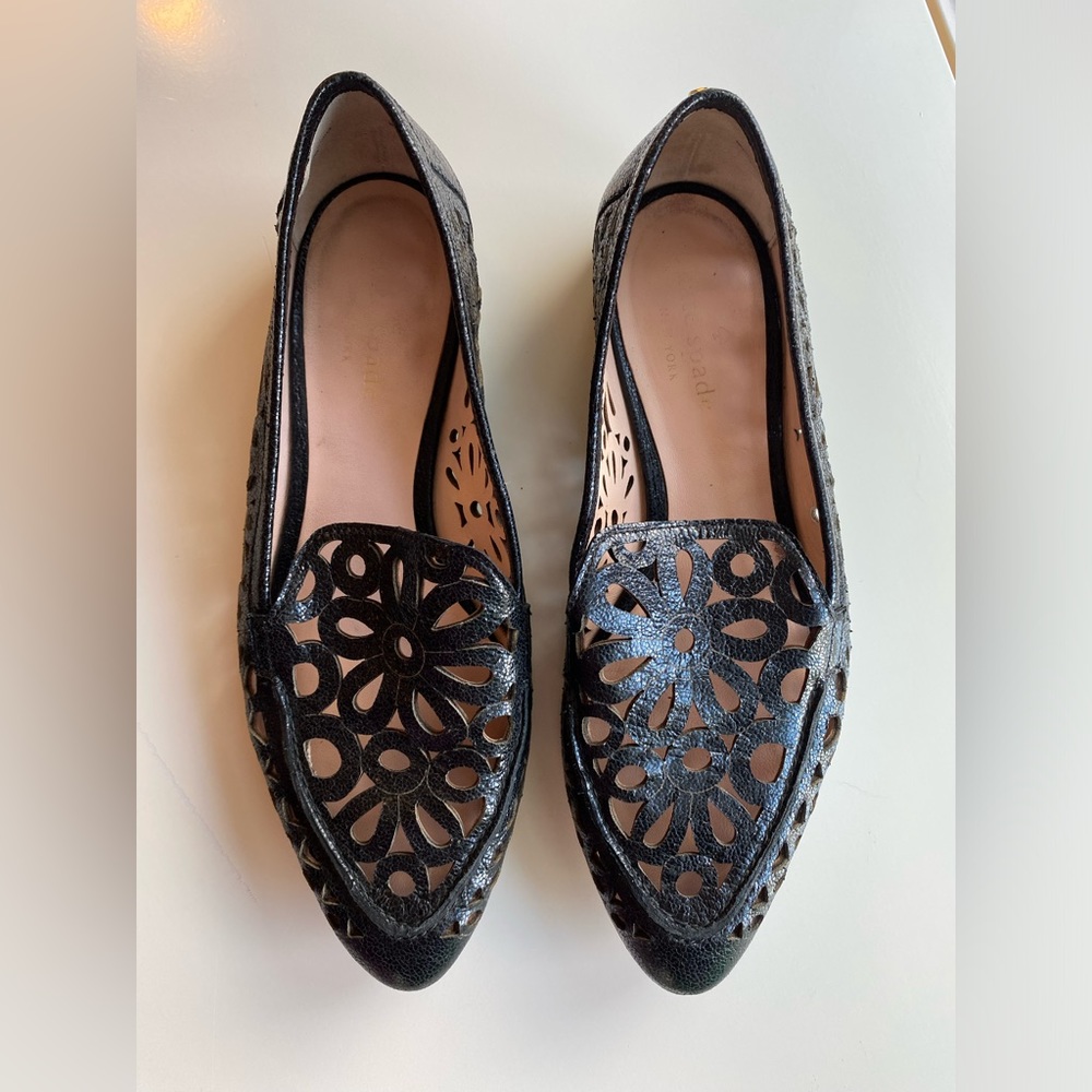 KATE SPADE Black Lasercut Caffrey Loafers Size 6M